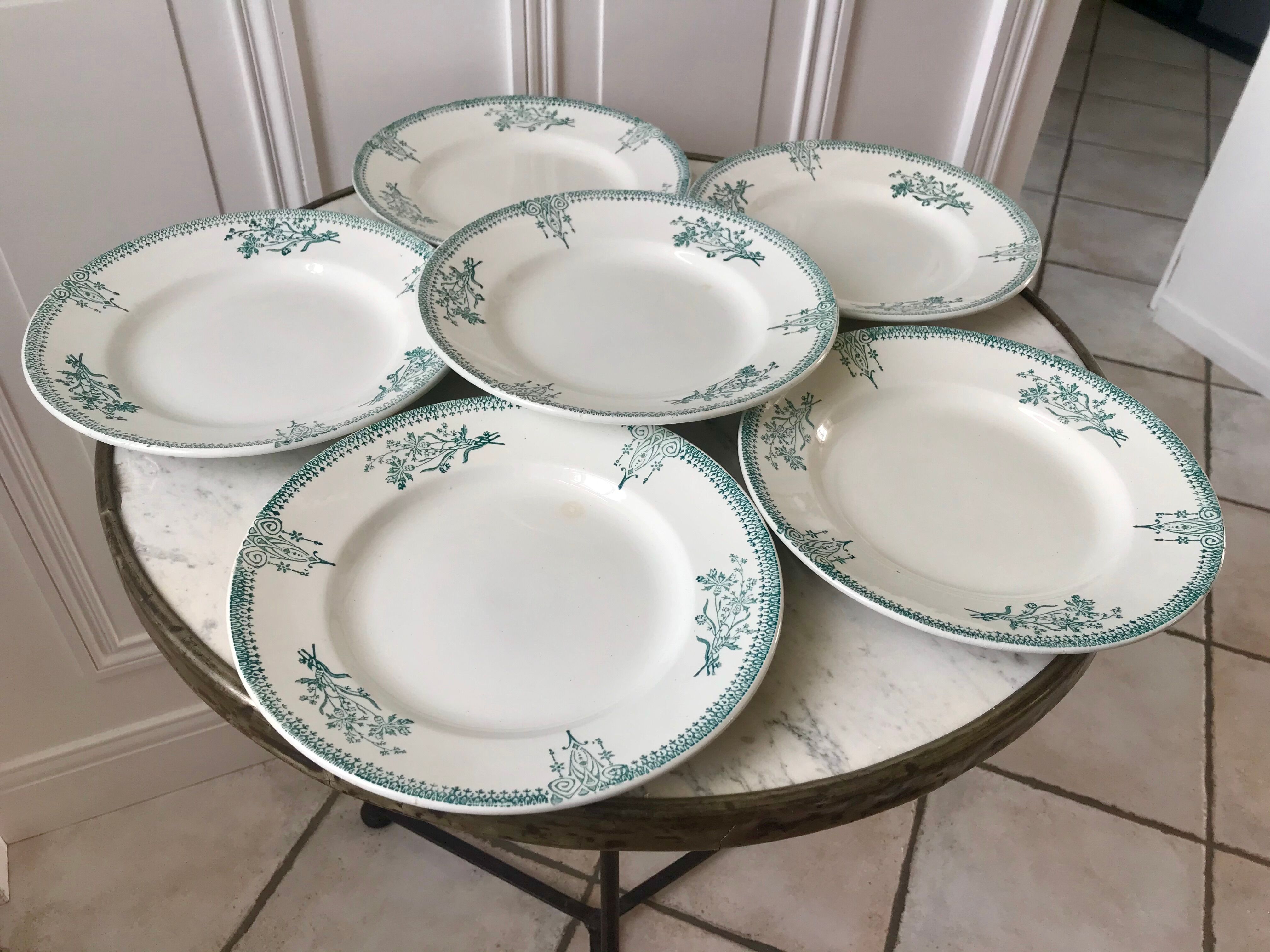 Set of 6 flat plates terre de fer saint-amand xixth