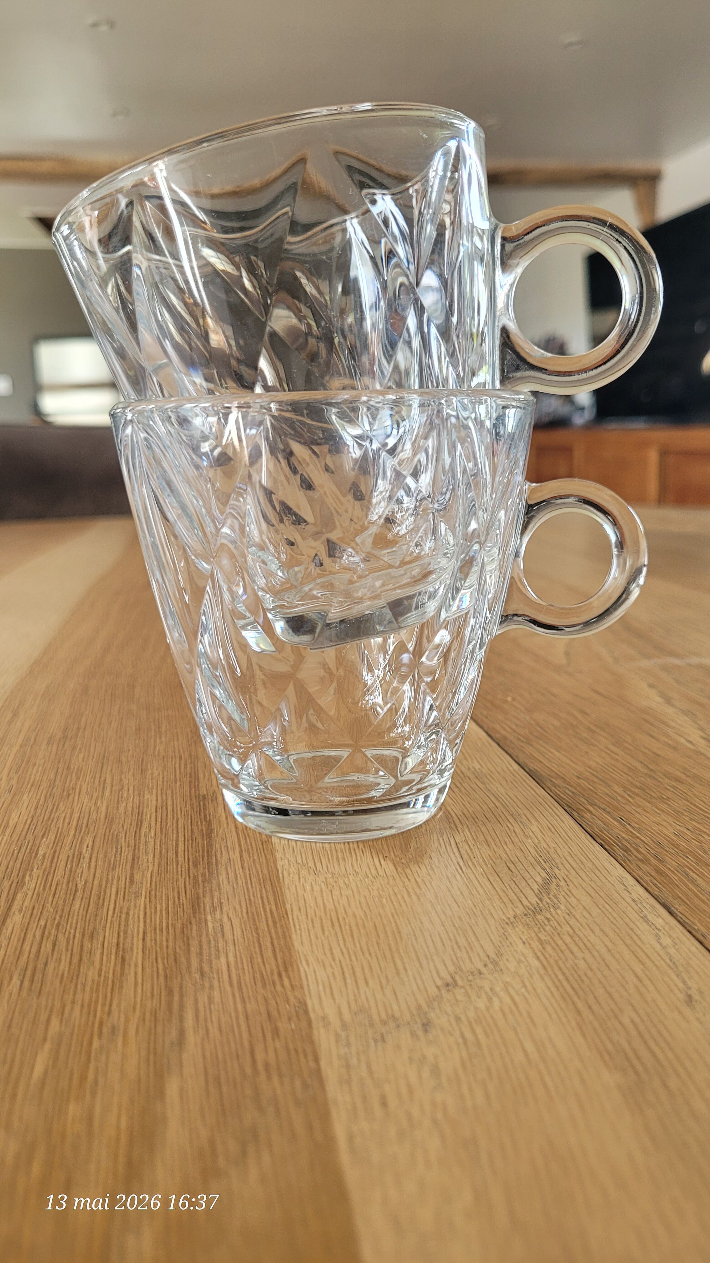 2 thick glass mugs