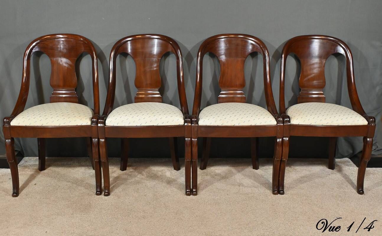 Set of 4 Gondola Chairs in Mahogany, Restoration period – Part 1, 19th century