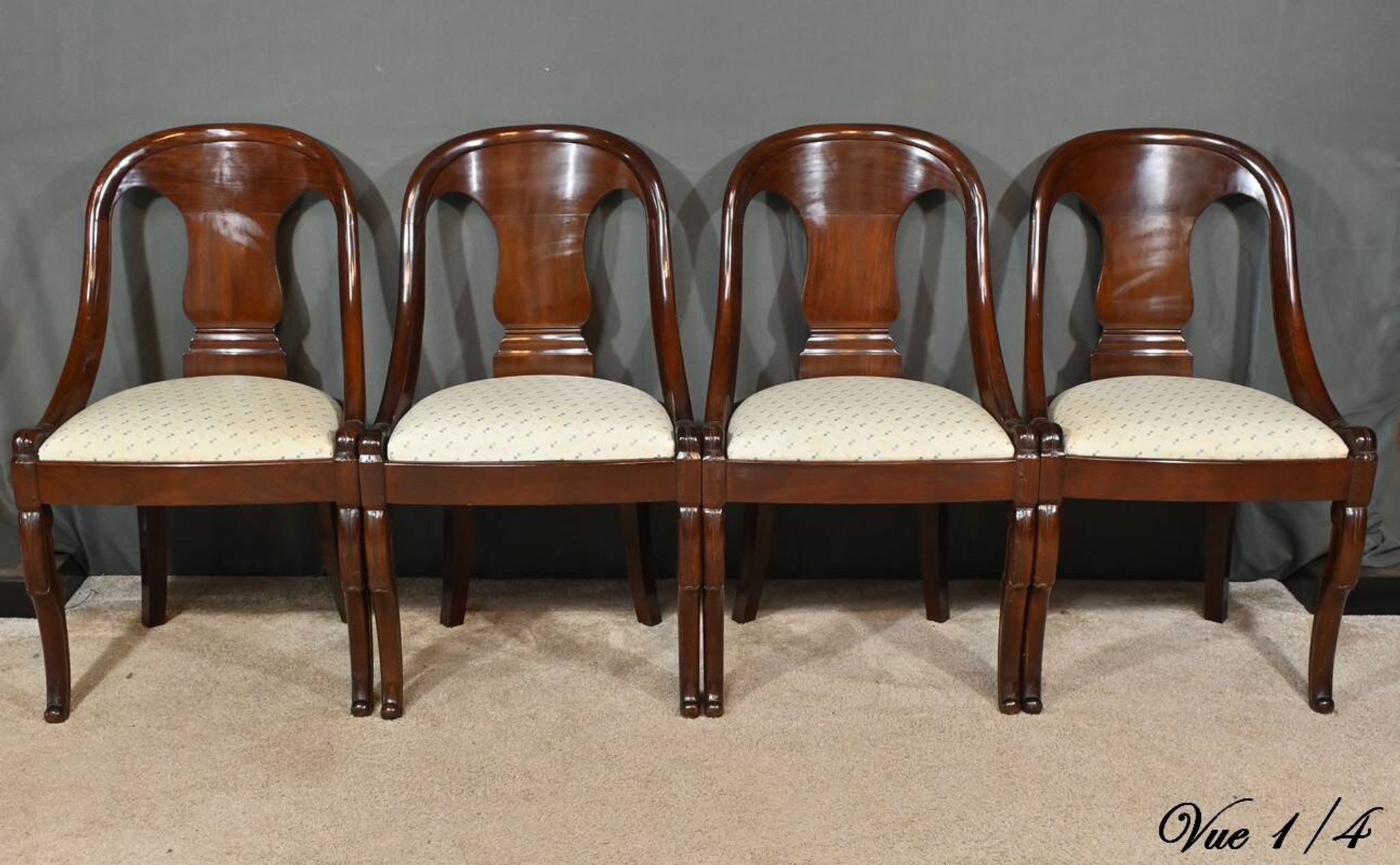 Set of 4 Gondola Chairs in Mahogany, Restoration period – Part 1, 19th century