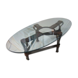Year 1970 in wrought iron, leather and glass table