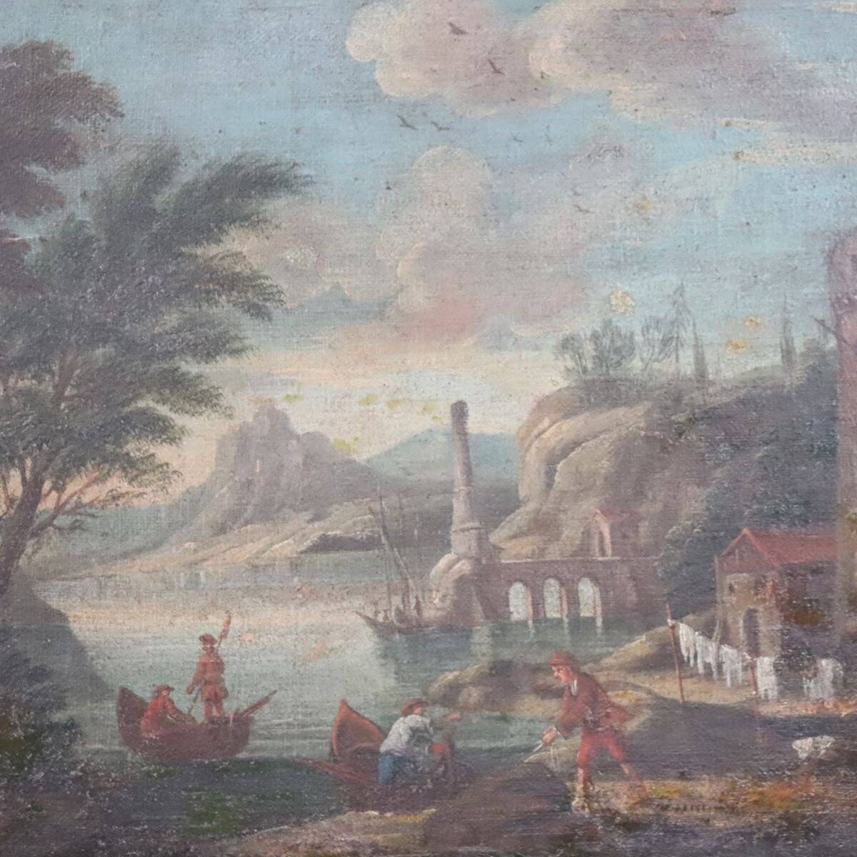 Coastal Landscape, Oil On Canvas, Italy, 18th Century