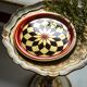 Vintage decorative plate in red, black, and gold metal, Poland, 1960s.