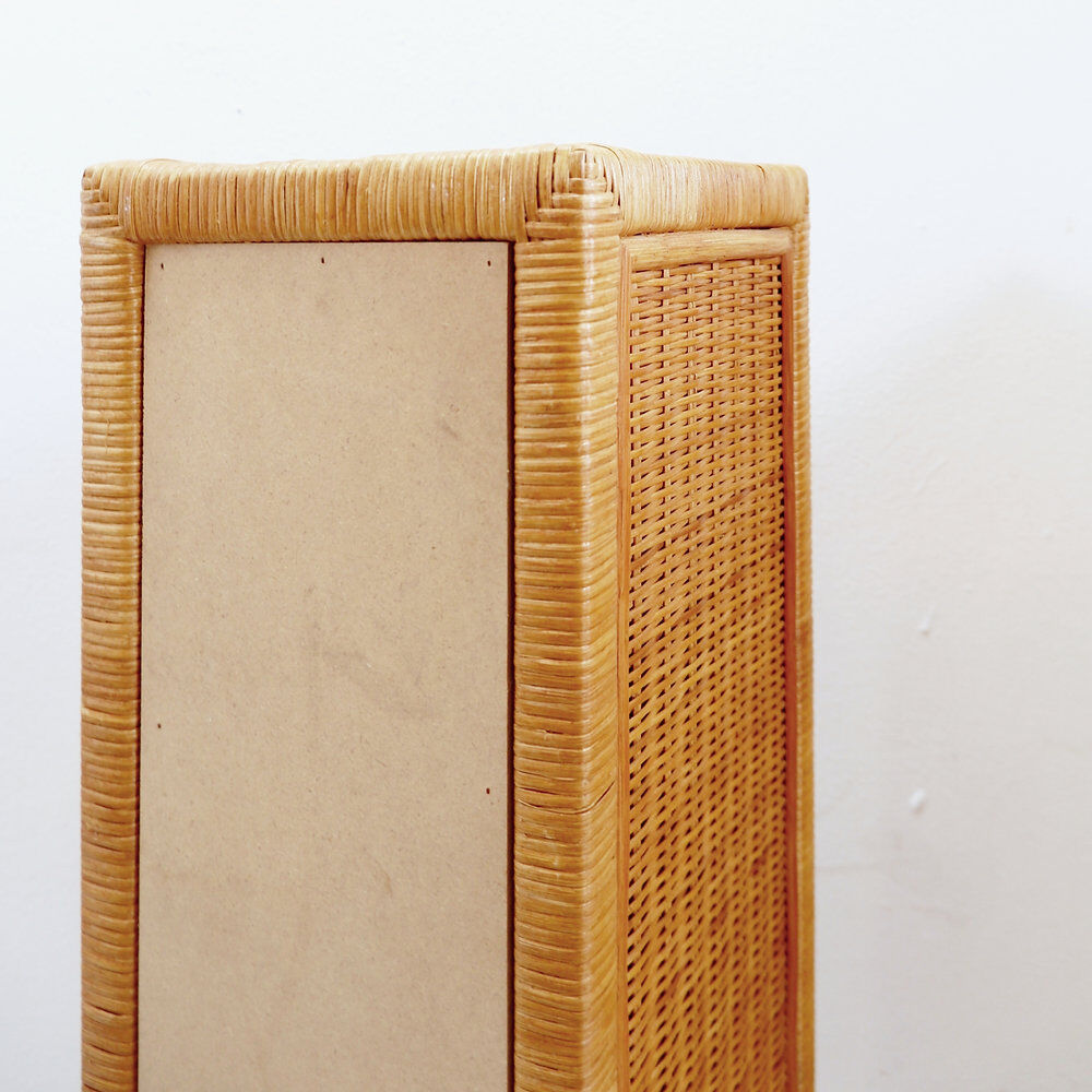 Pair of vintage wicker bedside tables with five drawers.