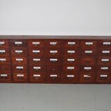 Large Antique Belgian Pitch Pine Apothecary Cabinet with Enamel Shields, 1900s