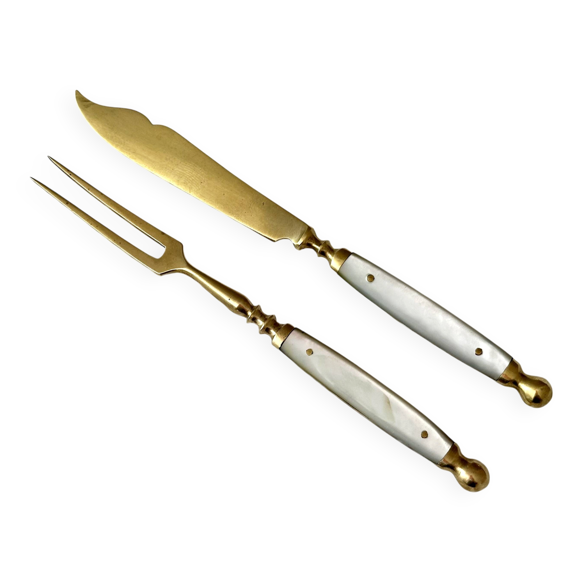 Antique Fruit Cutlery Set for 6 · Brass & Mother-of-Pearl · Original Box