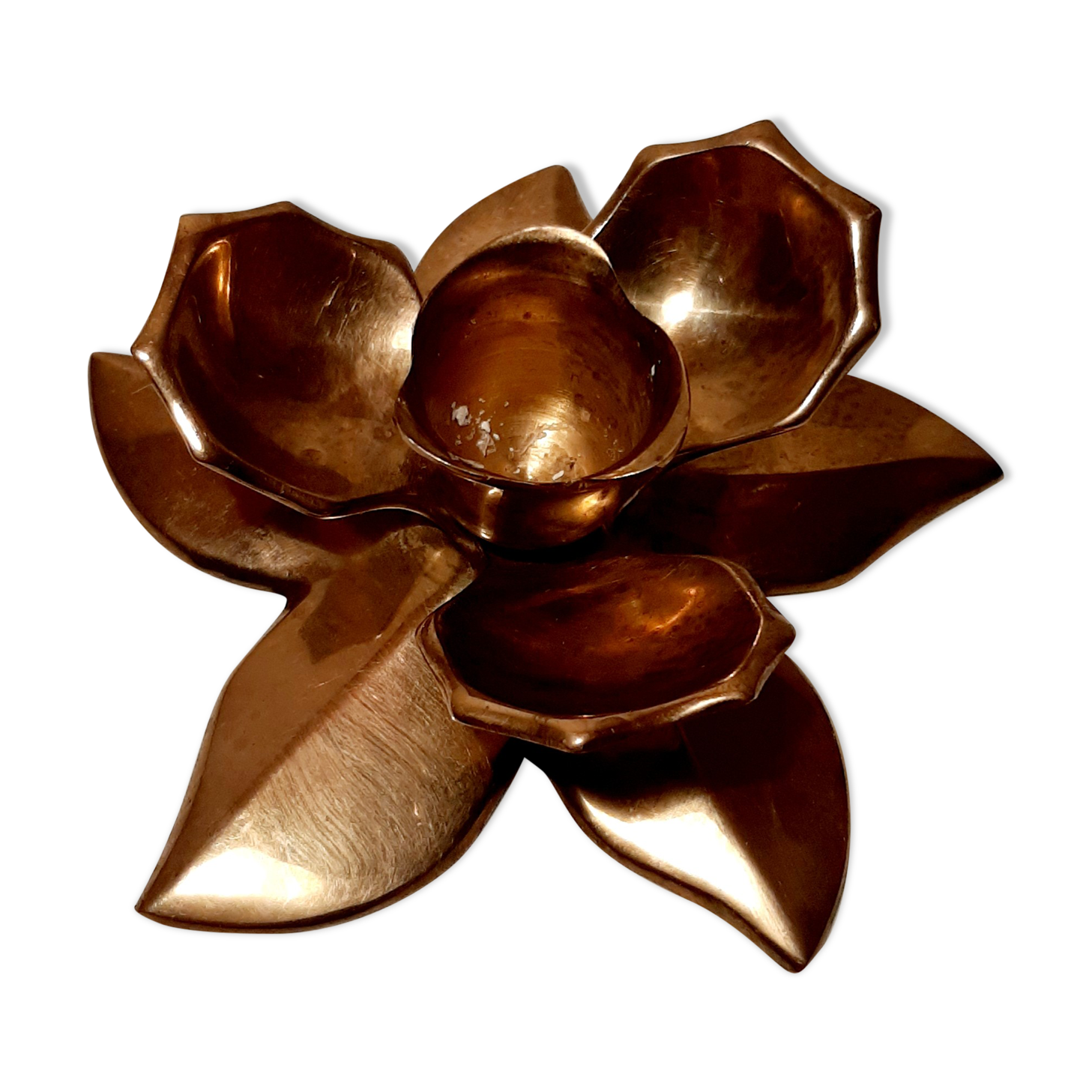 Golden brass flower candle holder