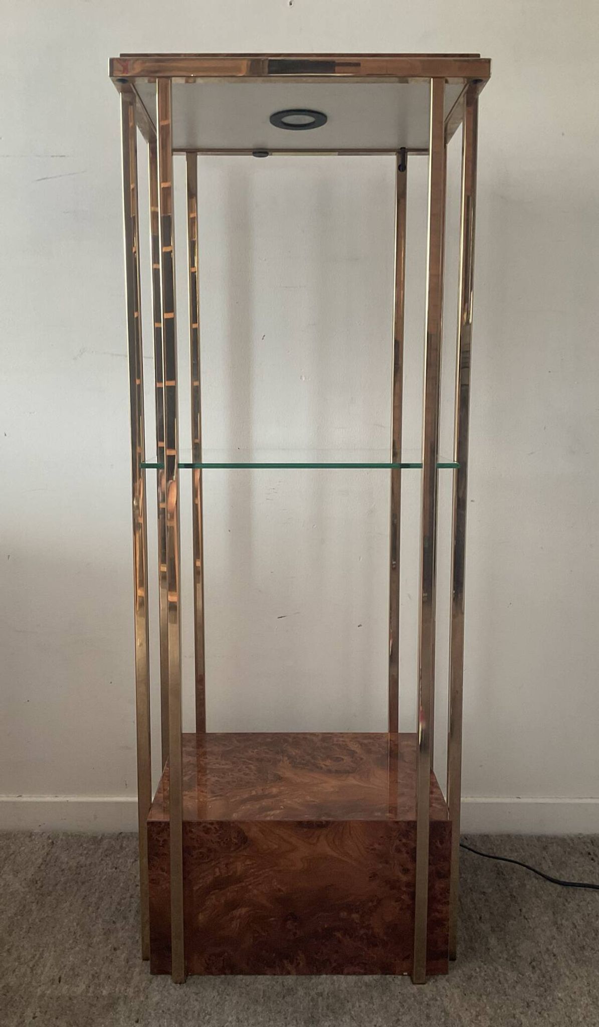 Belgochrom OR 23K side table and elm magnifying glass from the 1970s.