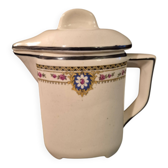 Old covered jug, vintage, geometric frieze and flowers with a border.