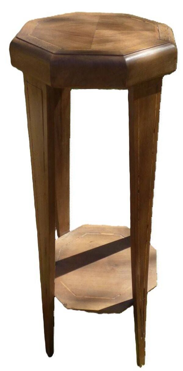 Grande Sellette octogonale Art Déco en marqueterie.Tablette d'entretoise-Décors de filets de bois 20