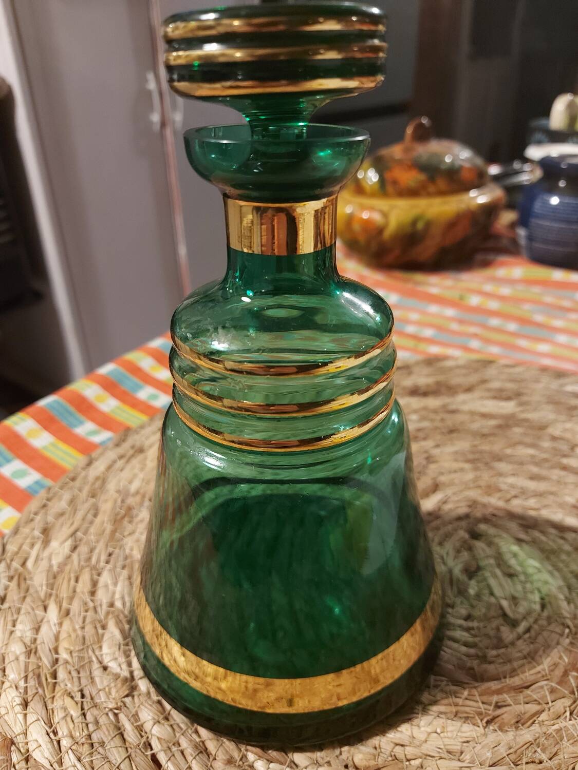 Vintage Venetian style green glass carafe