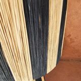 Black and white striped raffia table lamp