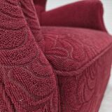 1950s, Danish relax armchair, red furniture fabric, ash wood legs.