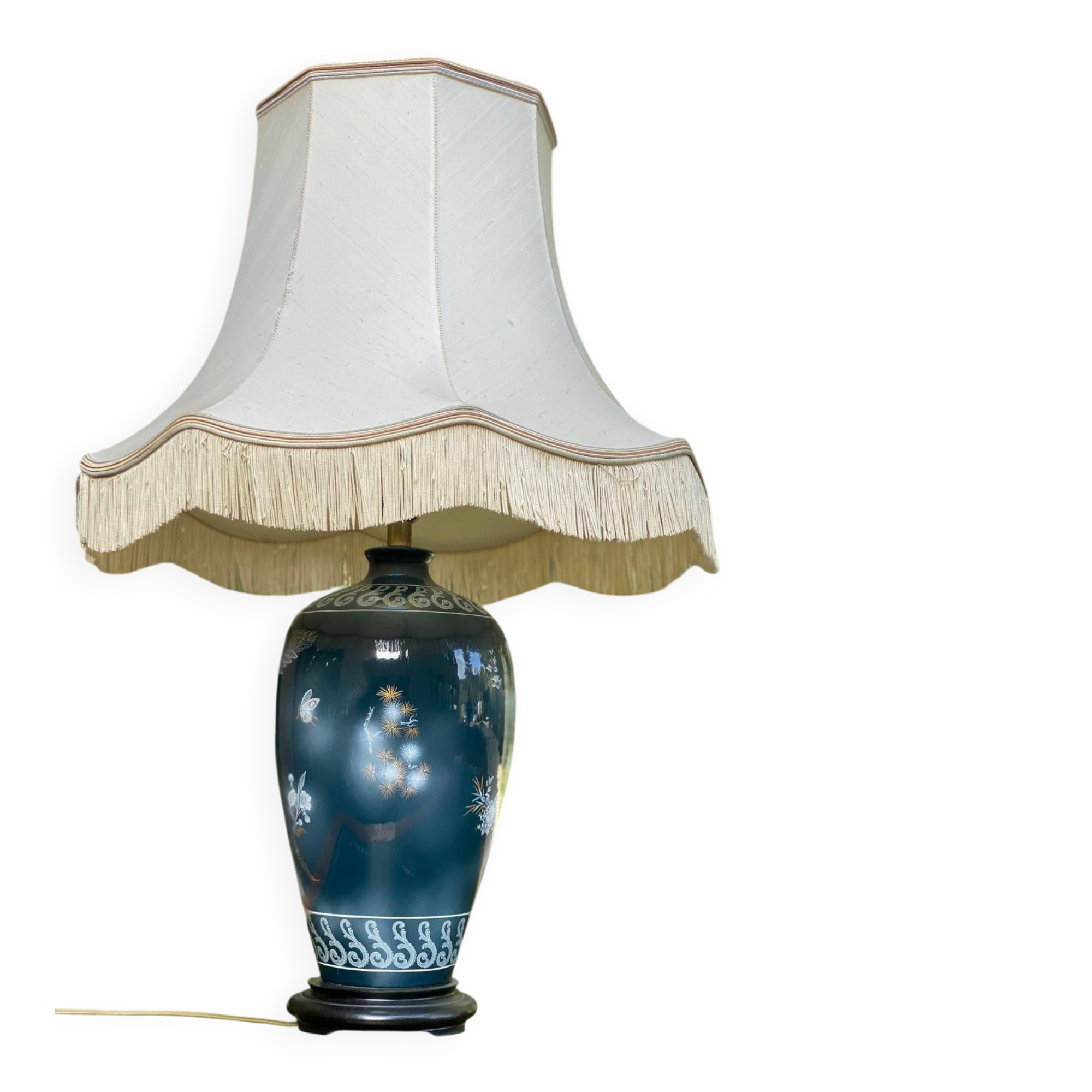 Large ceramic lamp Louis Drimmer France hand-painted 1980