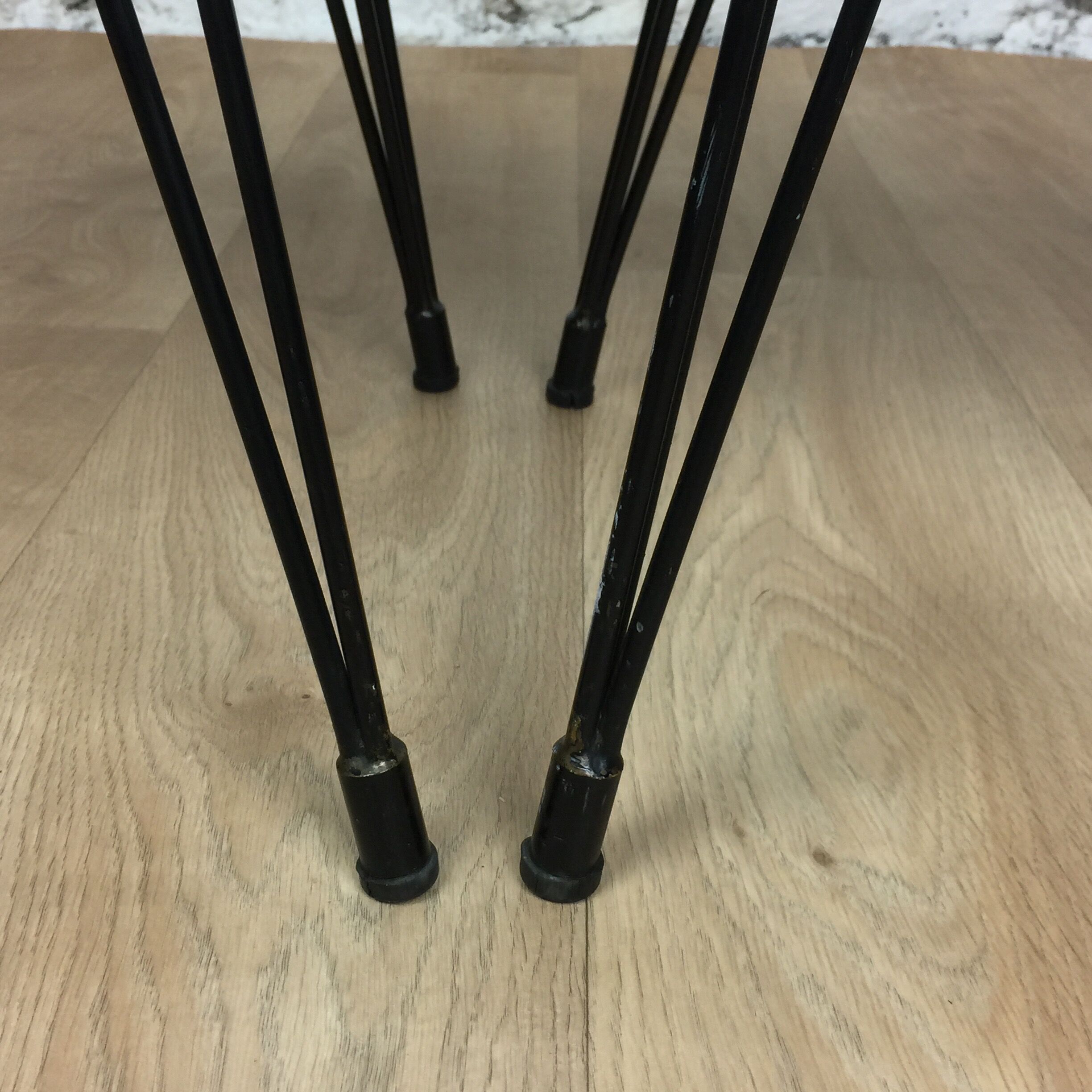 Pair of Eiffel foot stools and 60s skai seating