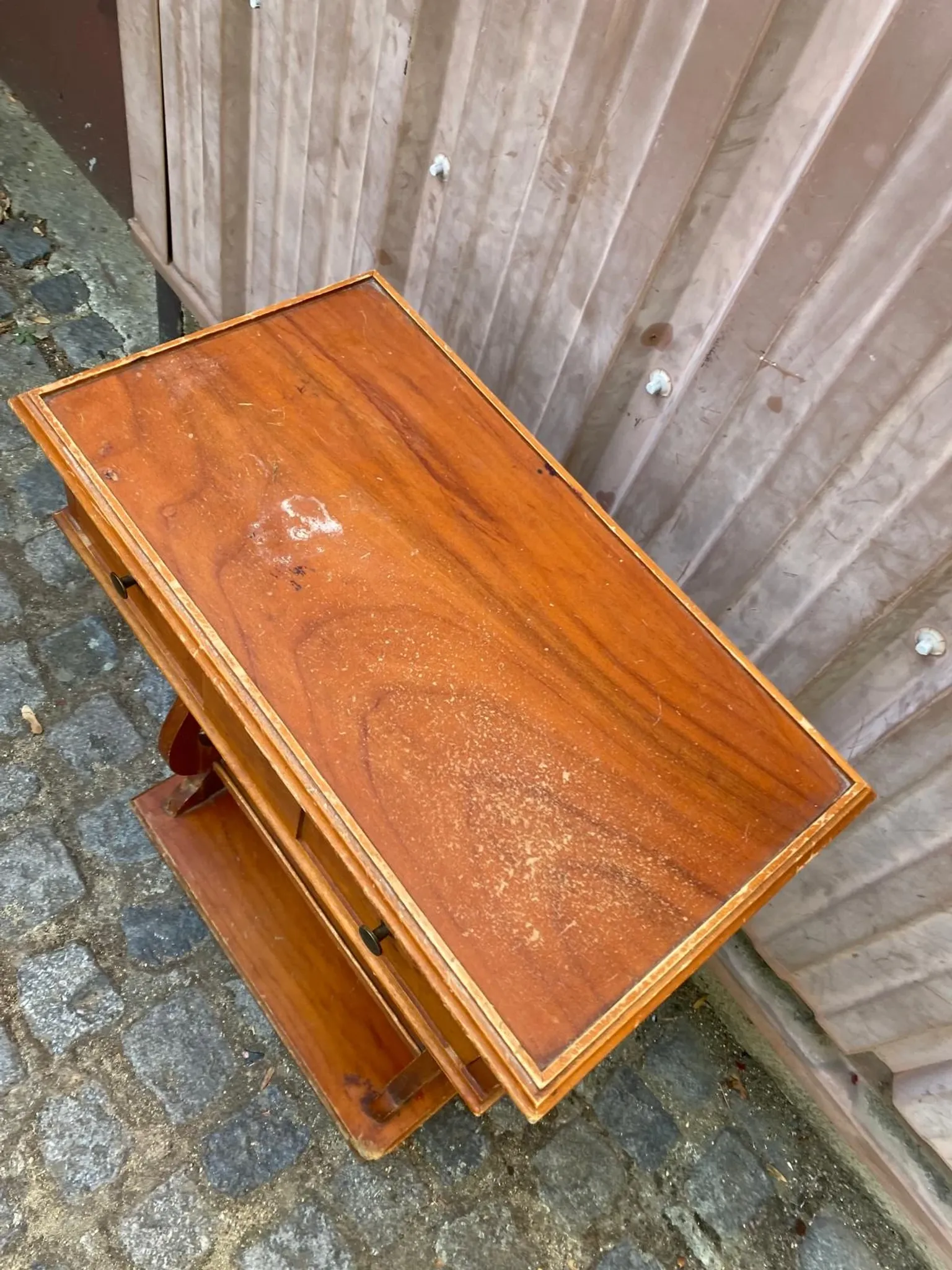 Vintage Wooden Console Table with Lyre Legs — Empire Directoire Style 1960