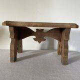 Marche pied en bois, massif, ancien, petit tabouret