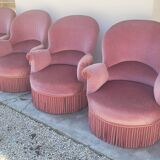 Série de 4 Fauteuils crapauds en velours ancien 1930s