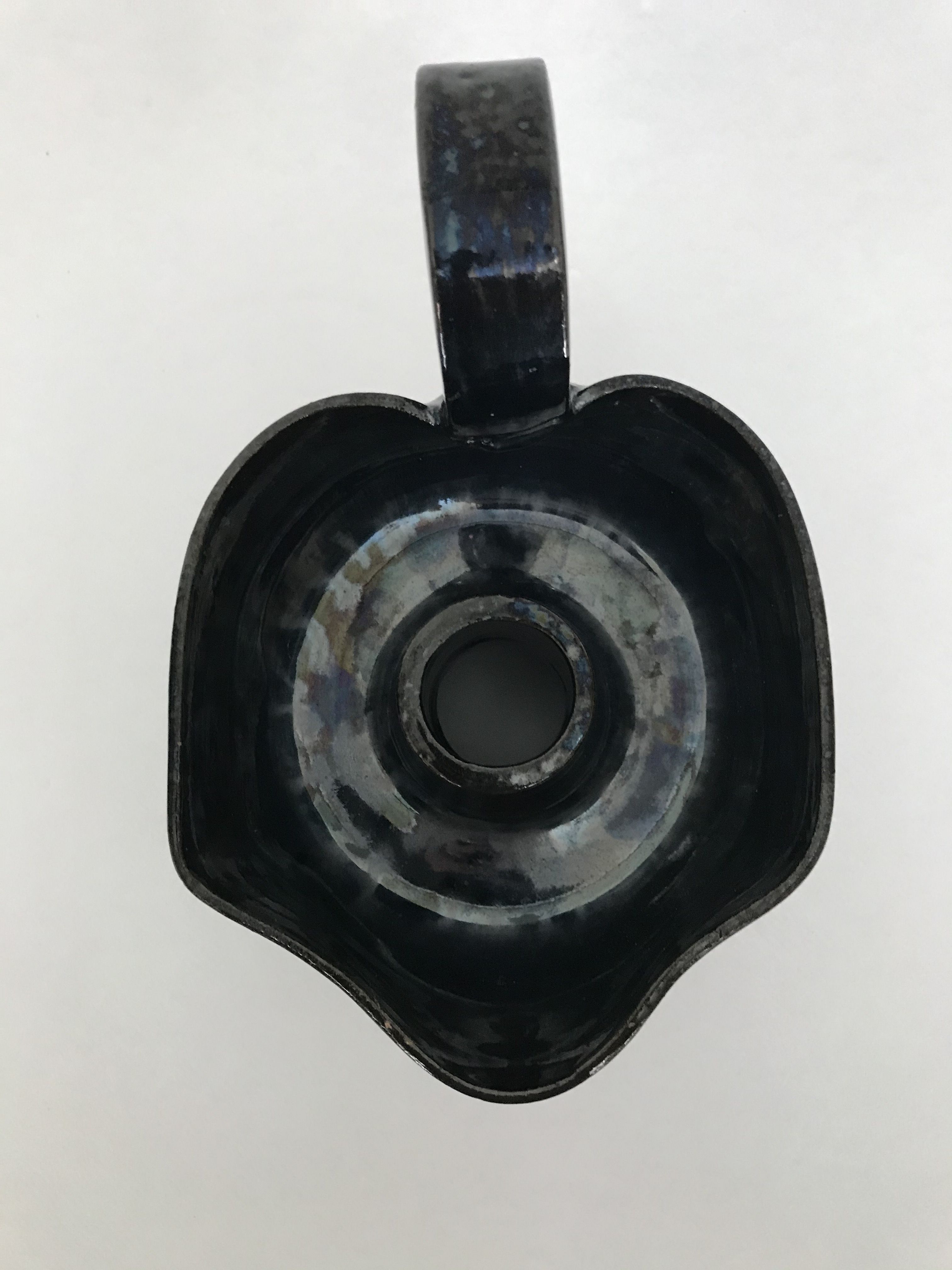 Black "hand- bougeoir with iridescents signed Fazio in Vallauris, circa 1950-1960