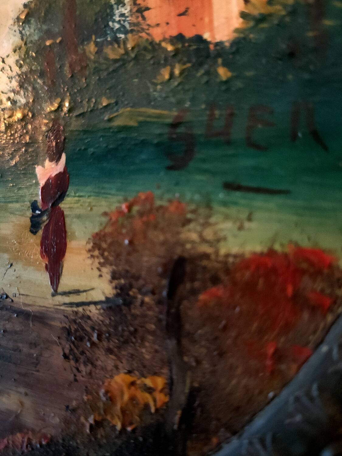 Small frame in gilded metal and painting on wood