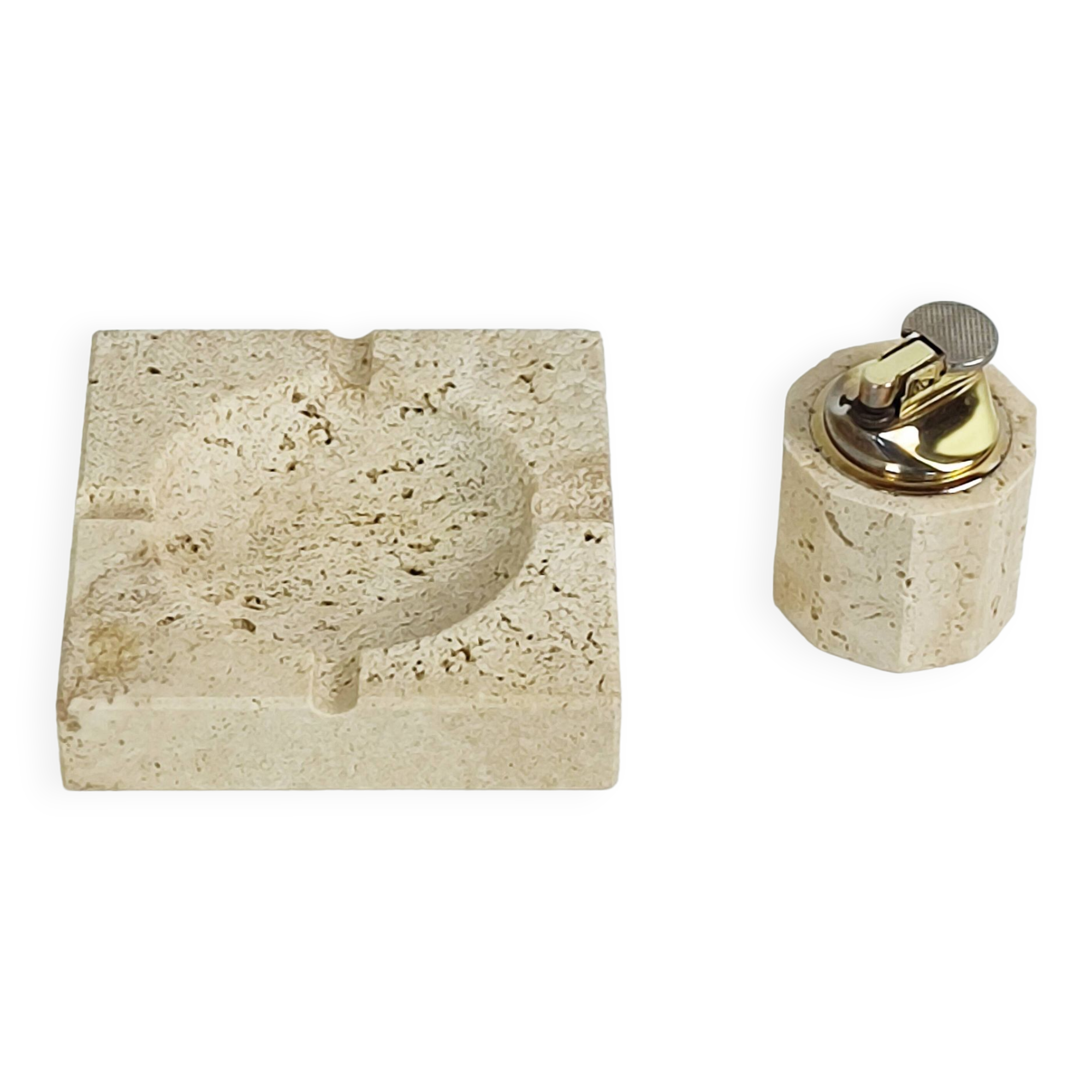 70' travertine ashtray and lighter