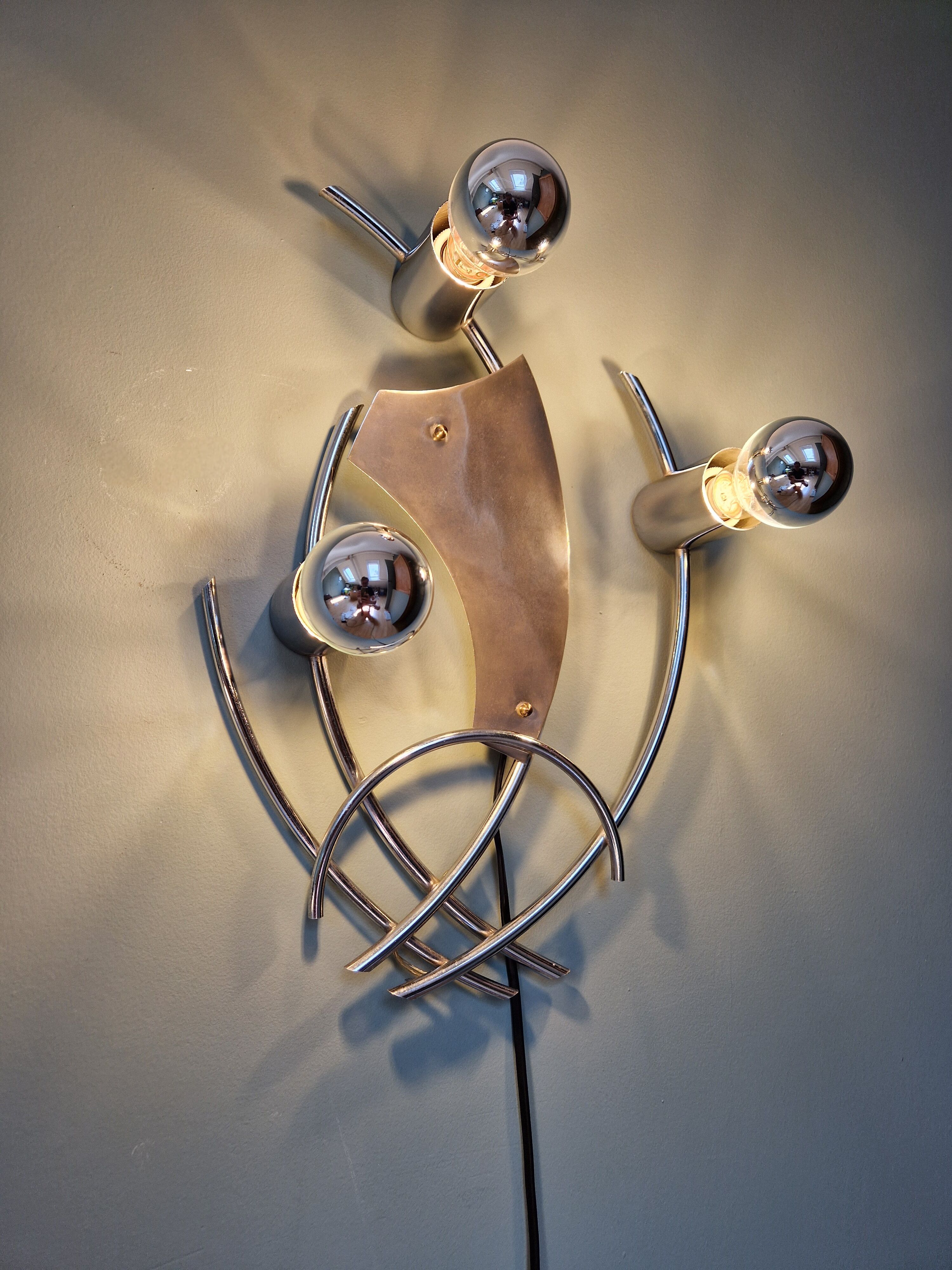Large chrome metal wall lamp, 1970s