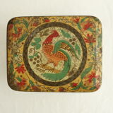 Boîte métallique ancienne - jaune - motif oiseau
