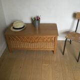 Vintage wood and rattan chest