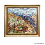 Oil painting by Alexander Michael – Mountain Chalets, 1980