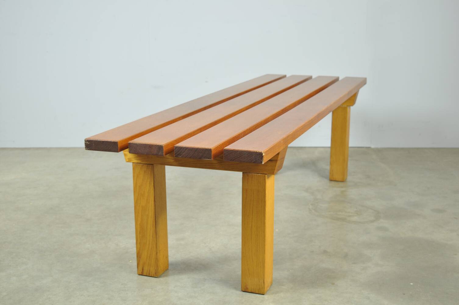 Vintage handmade robust slatted BENCH, Netherlands 1970s
