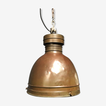 Old copper industrial church pendant light, Dutch 1930