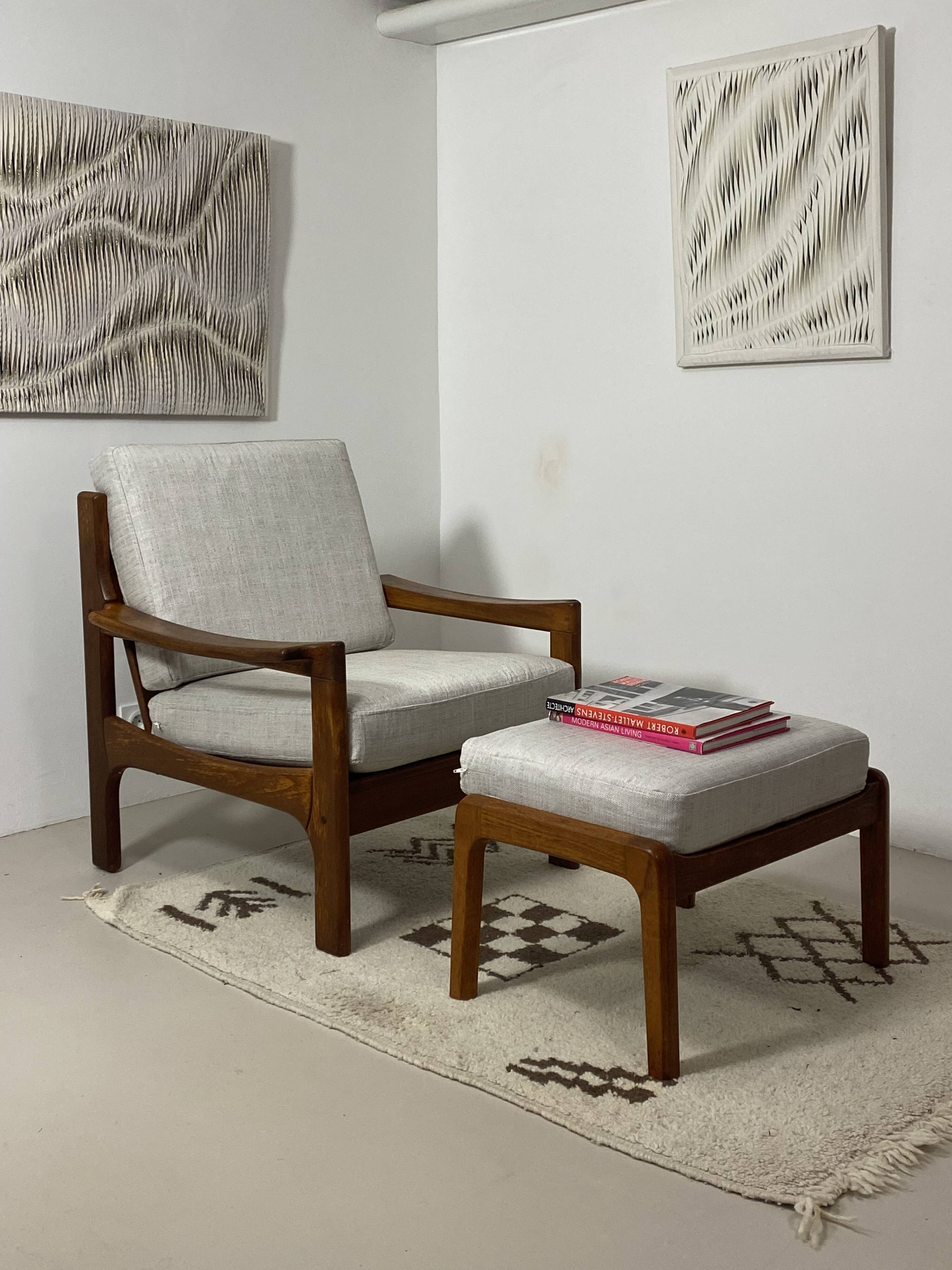 Danish teak armchair and ottoman, 1960s