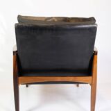 Armchair Made In Rosewood & Black Leather Cushions By Hans Olsen From 1960s