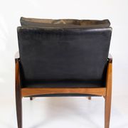 Armchair Made In Rosewood & Black Leather Cushions By Hans Olsen From 1960s