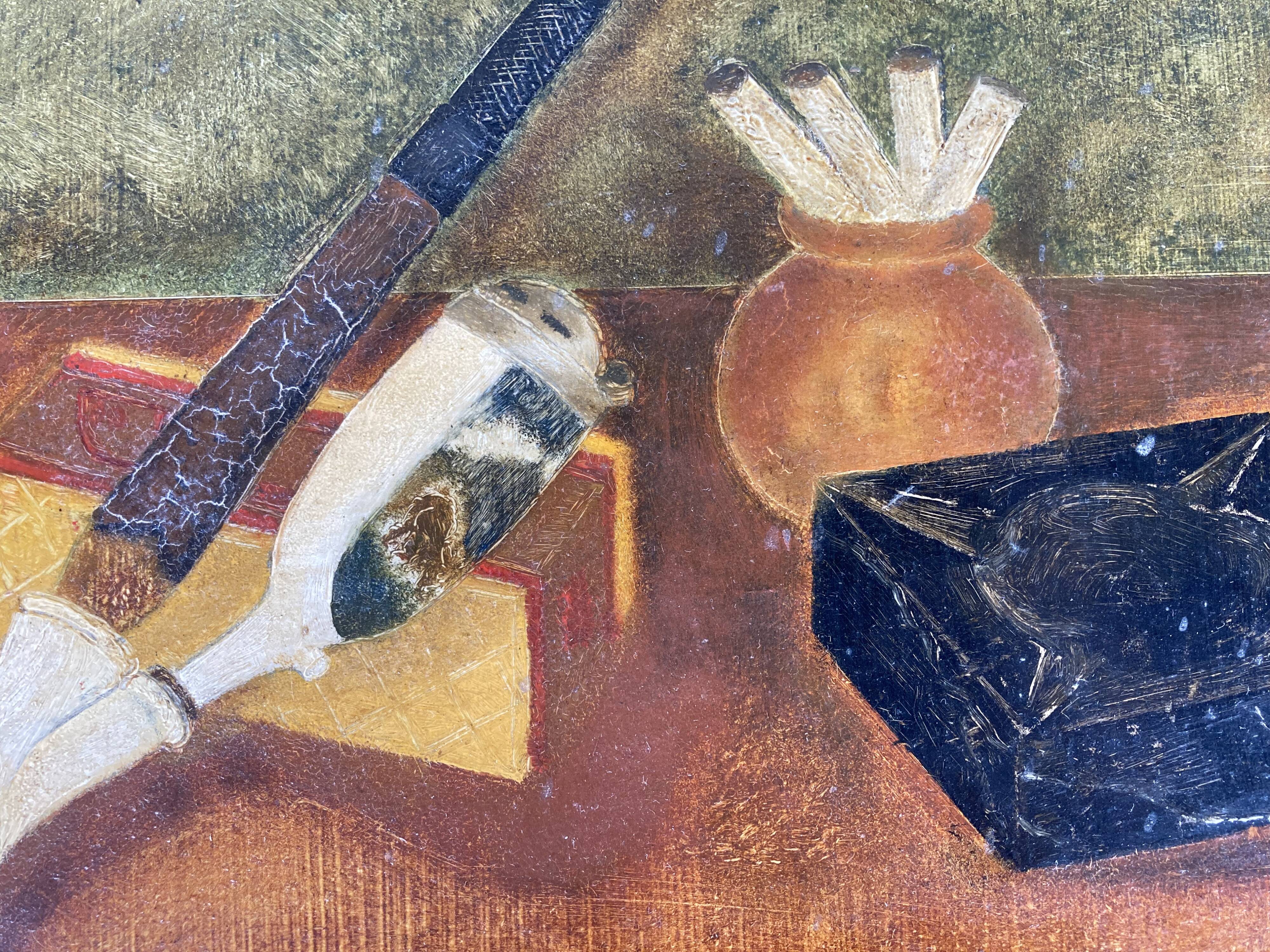 Oil on hardboard, signed still life, 1955