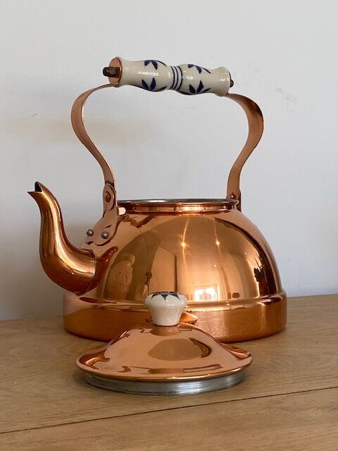 Vintage copper and ceramic kettle