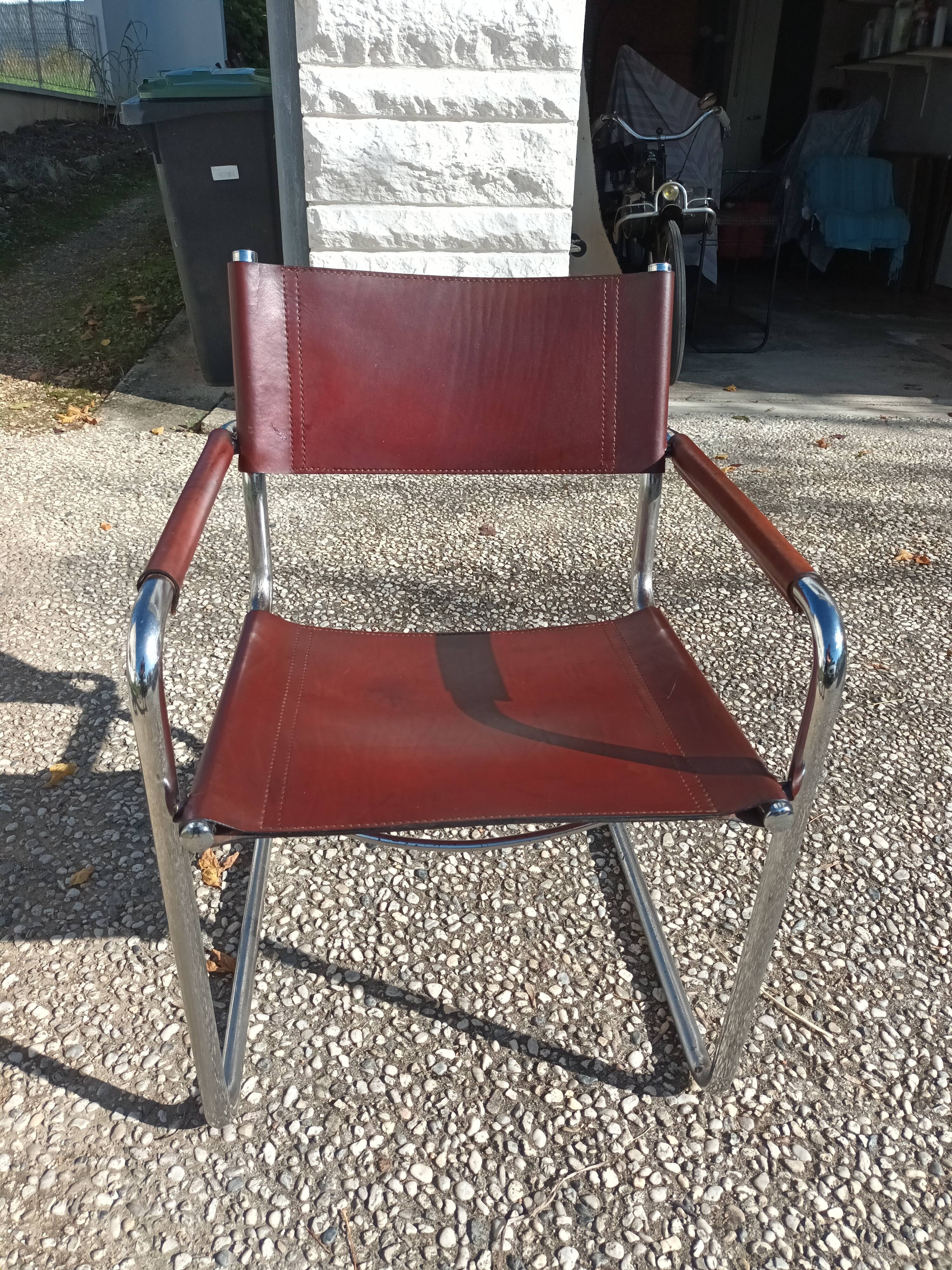 Set of 6 brown leather armchairs