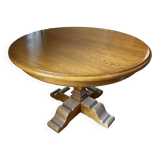 Round table central leg solid oak with 2 extensions
