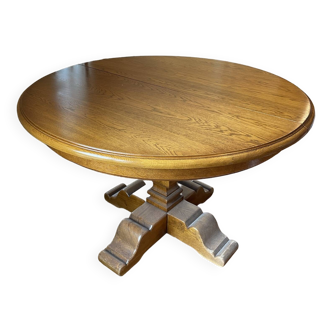 Round table central leg solid oak with 2 extensions