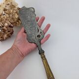 Large Art Nouveau serving shovel in white metal and gilded brass 30 cm