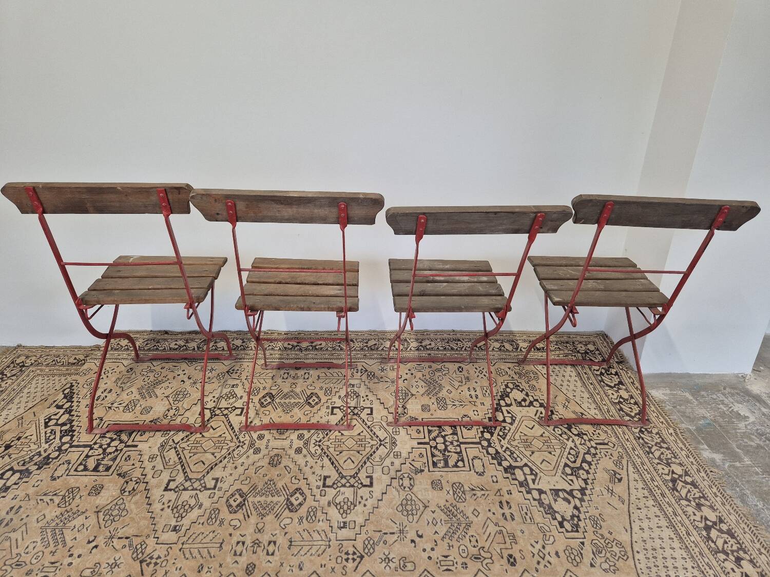 Set of 4 folding chairs for old bistro, guinguette, brasserie