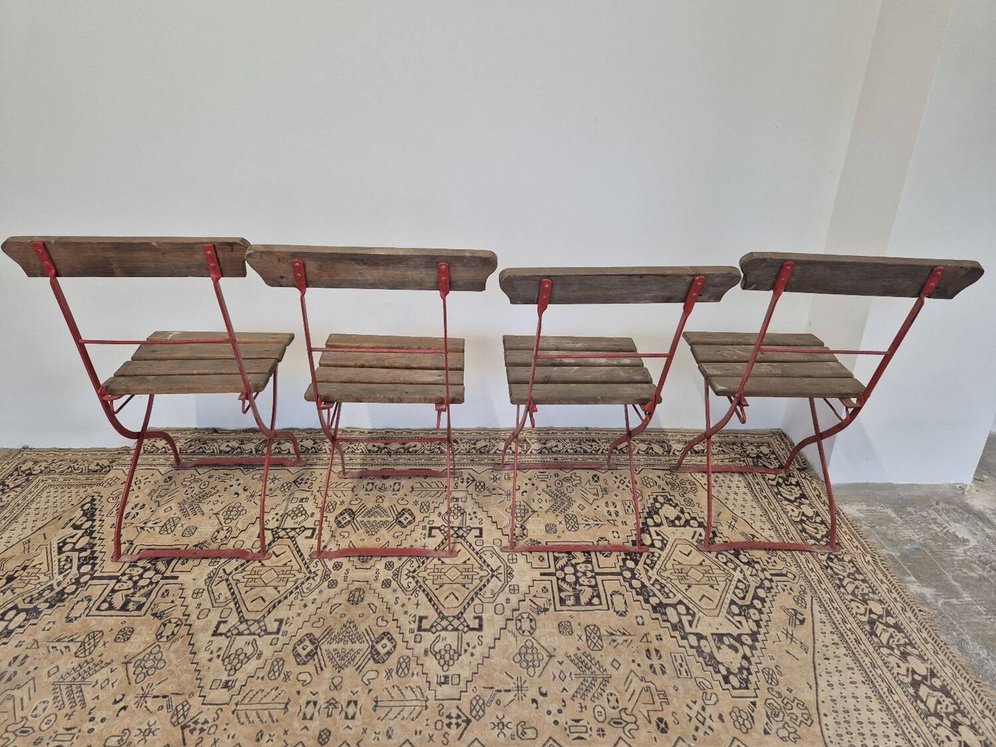 Set of 4 folding chairs for old bistro, guinguette, brasserie