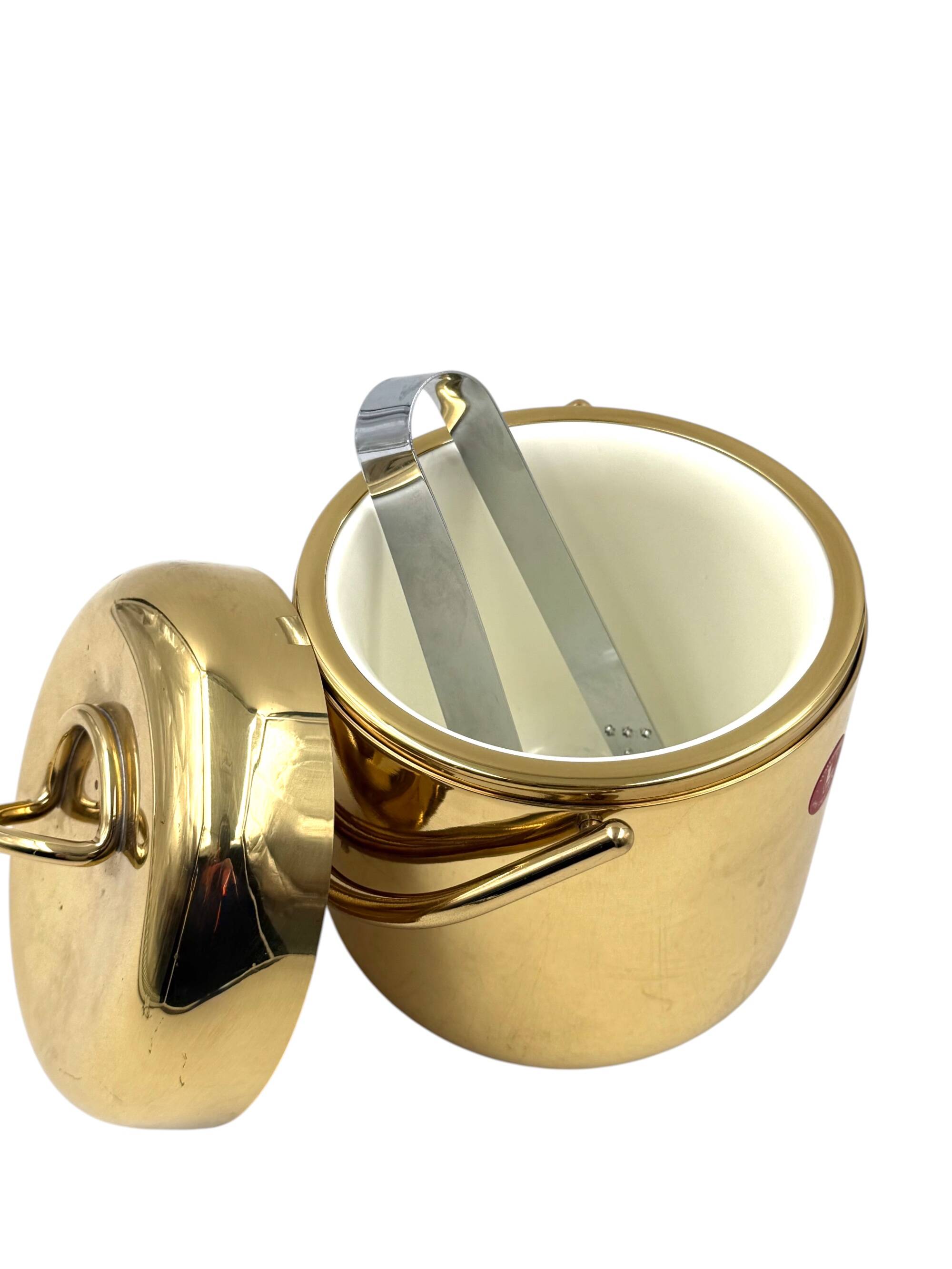 Hollywood regency gold Ice Bucket, Lira Italy ca. 1980s