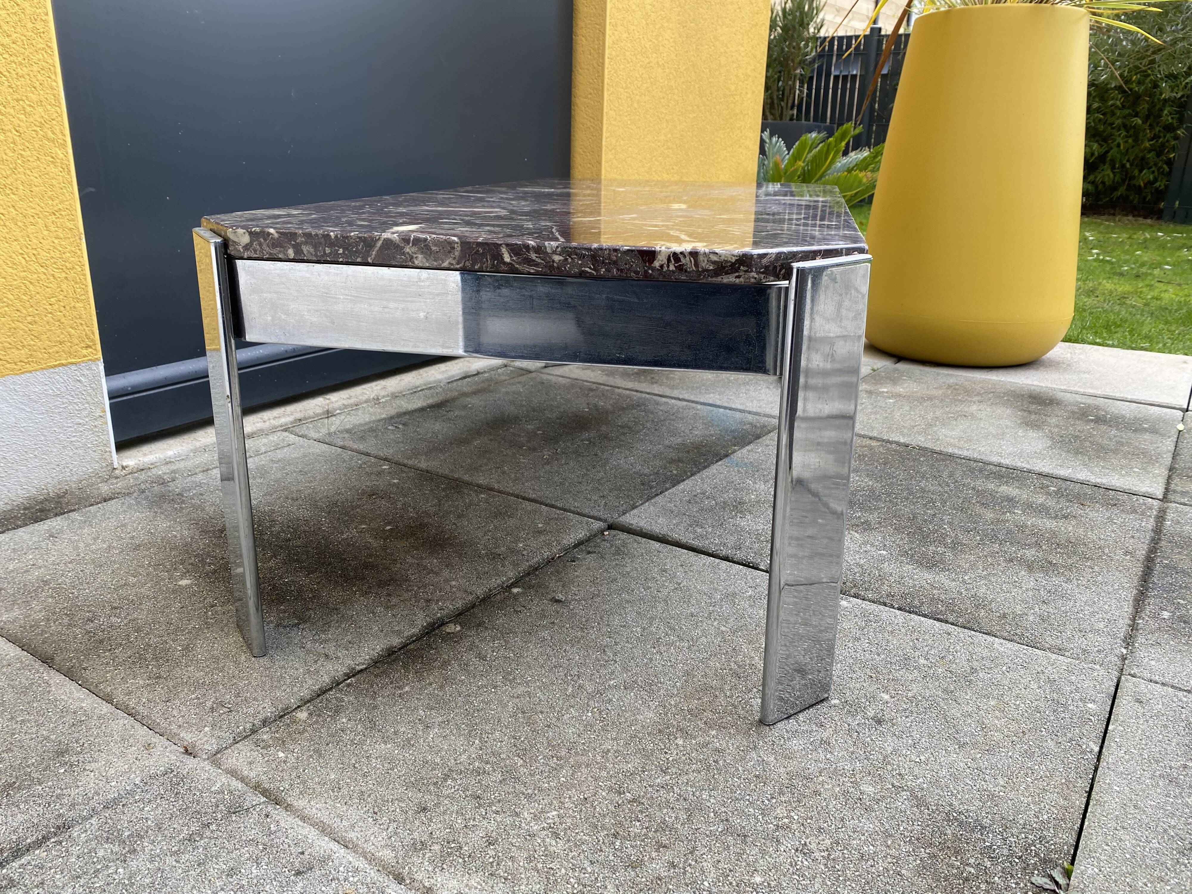 Vintage coffee table 70s marble top & chrome legs