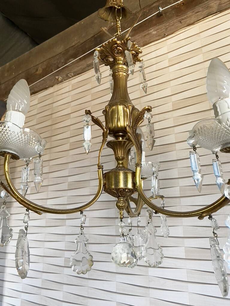 Vintage metal and crystal pendant chandelier, early 20th century.