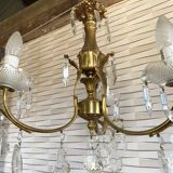 Vintage metal and crystal pendant chandelier, early 20th century.