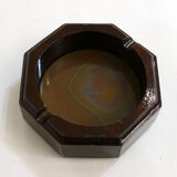 Agate stone and varnished wood ashtray