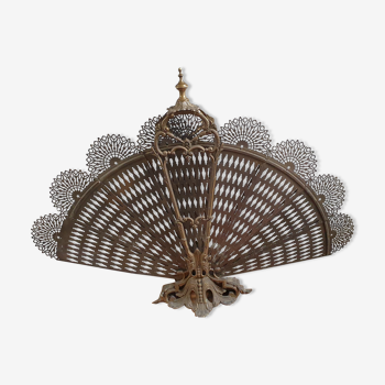 Bronze and brass peacock fan fire screen