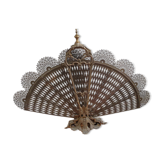 Bronze and brass peacock fan fire screen
