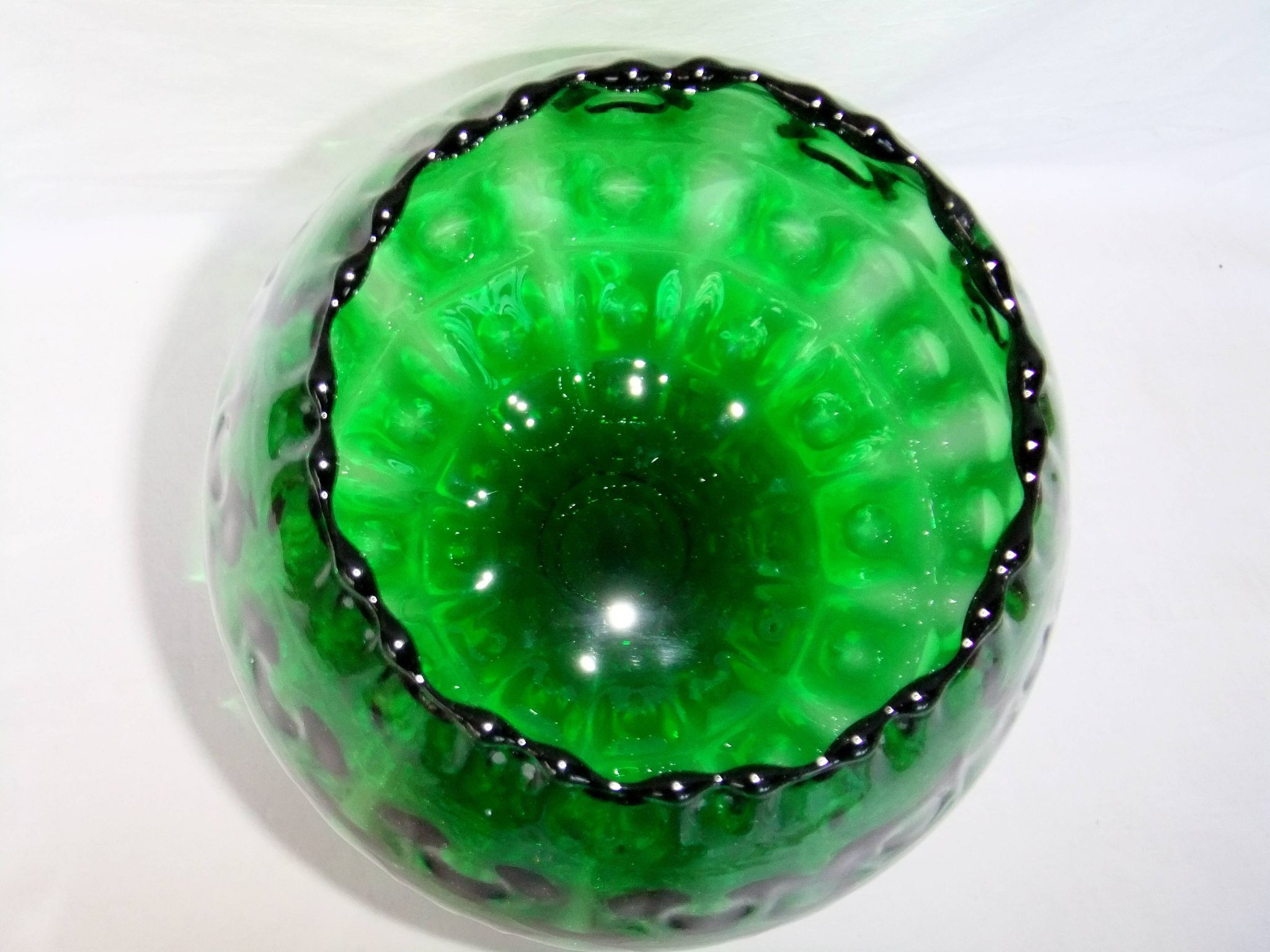 Vase Chalice glass Empoli green centerpiece on foot 38 cm cut collection